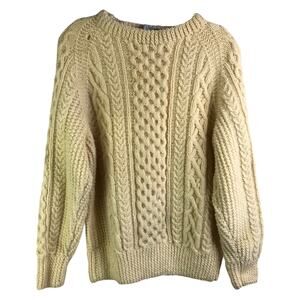 Tara Fashions Sweater Womens M Vintage Cream Wool Cable Knit Fisherman Crew Neck